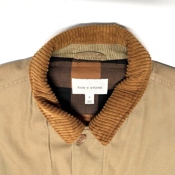 Sun+Stone Corduroy and Khaki Canvas Brown Tan Utility Vest Plaid Lined Men’s XL - Picture 5 of 12